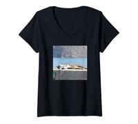 Mujer Gato que se siente bien al sol_001 Camiseta Cuello V