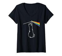 Mujer Gato Rainbow Prism Ciencia Espectral Rock Música Retro Física Camiseta Cuello V
