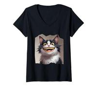Mujer gato riendo Camiseta Cuello V
