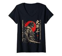 Mujer Gato Samurai Anime Samurai Japonés Camiseta Cuello V