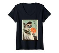 Mujer Gato siamés con Gafas de Sol Cazador de Patos Retro Atardecer Camiseta Cuello V