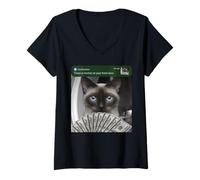 Mujer Gato siamés Hay Movimiento en tu Puerta Principal Tonto Camiseta Cuello V