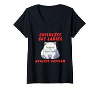Mujer Gato sin Hijos señoras contra el fascismo Humor político Divertido Camiseta Cuello V