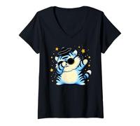 Mujer Gato Tigre Azul Gato Dabbing Dance Gat Sombrero Niños A Juego Camiseta Cuello V