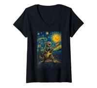 Mujer Gato tocando la guitarra Rock Star Rock and Roll Cat Lover Art Camiseta Cuello V