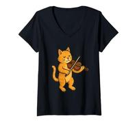 Mujer Gato tocando violinista amante de los gatos lindo gato toca violín Camiseta Cuello V