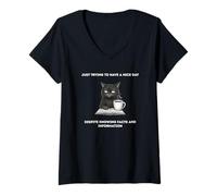 Mujer Gato Tratando de Tener un Buen día a Pesar de Conocer Datos e información Camiseta Cuello V
