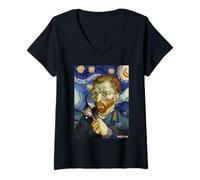 Mujer Gato Van Gogh Noche Estrellada Camiseta Cuello V