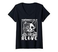 Mujer Gato Vivo y Muerto de Schrödinger Ciencia Física Camiseta Cuello V