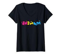 Mujer Gatos Coloridos Pansexual LGBTQ Colores Orgullo Pan Adorable Camiseta Cuello V