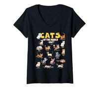 Mujer Gatos del Mundo Amante De Animales Razas Lindo Gati Camiseta Cuello V