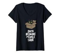 Mujer Gatos Porque la Gente Chupa felino introvertido Divertido Camiseta Cuello V