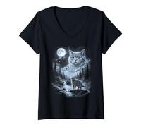 Mujer Gatos Retro británicos de Pelo Corto con Memes Piratas de los 90 con Forma de Gato con Forma de Luna Camiseta Cuello V