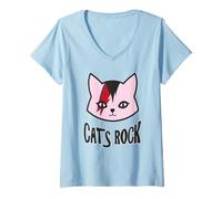 Mujer Gatos Rock Cute Glam Pink Rock and Roll Retro Antiguo Camiseta Cuello V