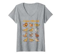 Mujer Gatos Salvajes del Mundo Lindo Animal Kawaii Camiseta Cuello V