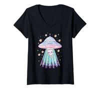 Mujer Gatos y Extraterrestres, Amantes de los Gatos Camiseta Cuello V