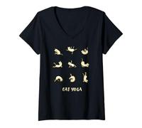 Mujer Gatos Yoga meditación om Sport Divertido Asana LOL Camiseta Cuello V