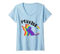 Mujer Gay Pride Cat Purride Ally Cat Pride LGBTQ LGBT Rainbow Cat Camiseta Cuello V