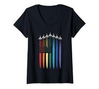 Mujer Gay Pride Rainbow Flag Fighter Jet Plane LGBTQ Hombres Mujeres Camiseta Cuello V