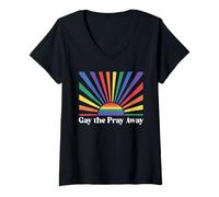 Mujer Gay The Pray Away Queer Funny Pride Month LGBTQ Rainbow LGBT Camiseta Cuello V