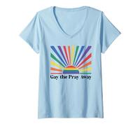 Mujer Gay The Pray Away Queer Funny Pride Month LGBTQ Rainbow LGBT Camiseta Cuello V