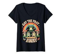 Mujer Gay The Pray Away Rainbow Funny Meme Frogs Orgullo LGBT LGBTQ Camiseta Cuello V