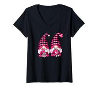 Mujer Gay Valentines Gnomes For Him Cute Pink Buffalo Plaid Camiseta Cuello V
