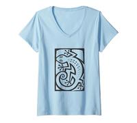 Mujer Gecko Linocut Style Minimalista Animal Art Camiseta Cuello V