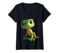 Mujer Gecko Motivo Lagarto Reptil Geckos Lagarto Iguana Gecko Camiseta Cuello V