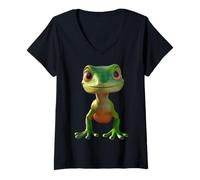 Mujer Gecko Motivo Lagarto Reptil Geckos Lagarto Iguana Gecko Camiseta Cuello V