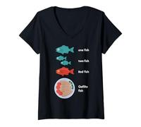 Mujer Gefilte Fish One Fish Two Fish Fish Parodia Cómica Judía Camiseta Cuello V