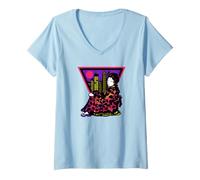Mujer Geisha JAPONÉS con Vistas A LA Ventana DE LA Ciudad Camiseta Cuello V