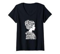 Mujer Geisha Kyoto Japón Anime Retro japonés Kanji Word Souvenir Camiseta Cuello V