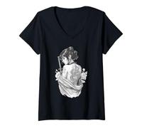 Mujer Geisha Samurai Girl Blanco y Negro Sketch Art Camiseta Cuello V