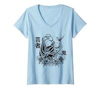 Mujer Geisha, samurái, máscara de Hannya Oni/Japón Anime Camiseta Cuello V