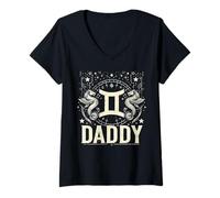 Mujer Gemini Daddy The Twin Zodiac Sign para cumpleaños de mayo y junio Camiseta Cuello V