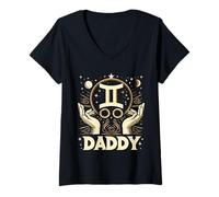 Mujer Gemini Daddy The Twin Zodiac Sign para cumpleaños de mayo y junio Camiseta Cuello V