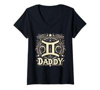 Mujer Gemini Daddy The Twin Zodiac Sign para cumpleaños de mayo y junio Camiseta Cuello V