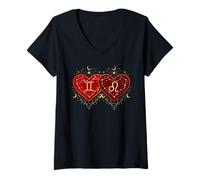 Mujer Gemini Leo Love Shirt Día de San Valentín Zodiac Mystic Match Camiseta Cuello V
