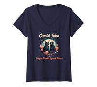 Mujer Gemini Tales Living a Double Layered Dream Camiseta Cuello V, Azul Marino, XXL