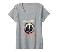 Mujer Gemini Tales Living a Double Layered Dream Camiseta Cuello V, Gris Jaspeado, L