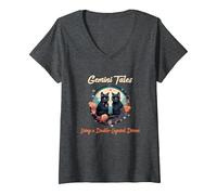 Mujer Gemini Tales Living a Double Layered Dream Camiseta Cuello V, Jaspeado Oscuro, L
