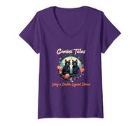 Mujer Gemini Tales Living a Double Layered Dream Camiseta Cuello V, Morado, L