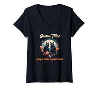 Mujer Gemini Tales Living a Double Layered Dream Camiseta Cuello V, Negro, XXL