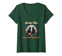 Mujer Gemini Tales Living a Double Layered Dream Camiseta Cuello V, Verde Bosque, M