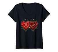 Mujer Géminis Sagitario Love Shirt Día de San Valentín Celestial Match Camiseta Cuello V