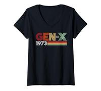 Mujer Gen X 1973 Retro Generation xer Vintage Text Style Camiseta Cuello V