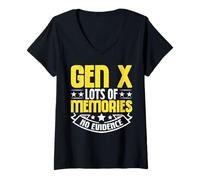 Mujer Gen X Muchos Recuerdos Sin Evidencia Gracioso Dicho Sarcástico Camiseta Cuello V