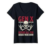 Mujer Gen X The Badass Generation Before Sissies were Born Skull Camiseta Cuello V
