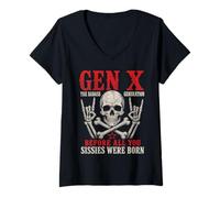 Mujer Gen X The Badass Generation Before Sissies were Born Skull Camiseta Cuello V